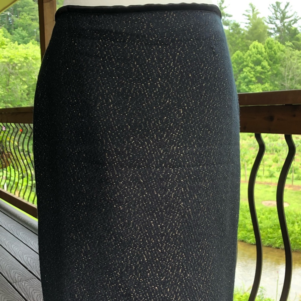 Talbots black skirt with gold thread.